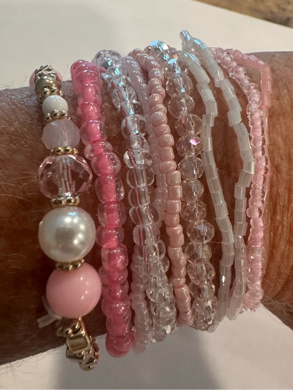 NEW Pink Beaded Bracelet Stack (10)